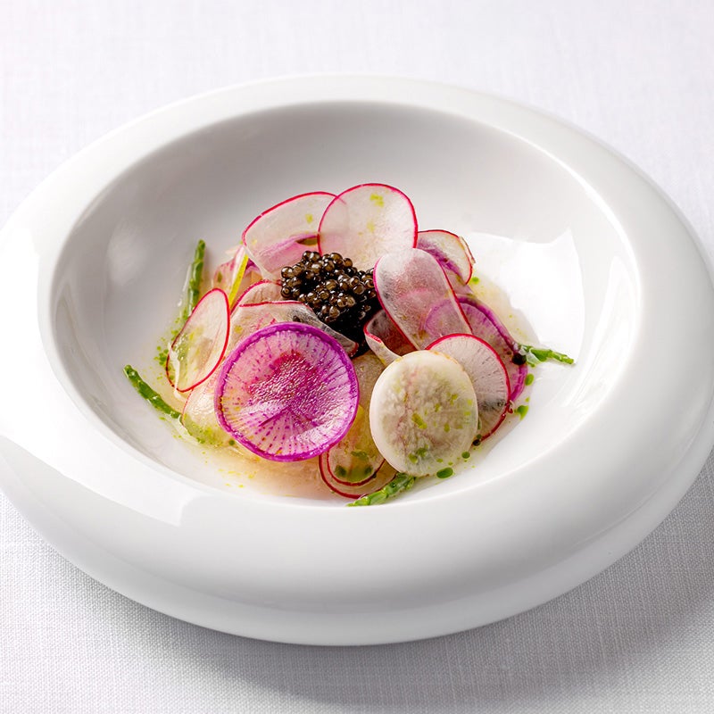A radish dish at Mauro Colagreco at Raffles London at the OWO.