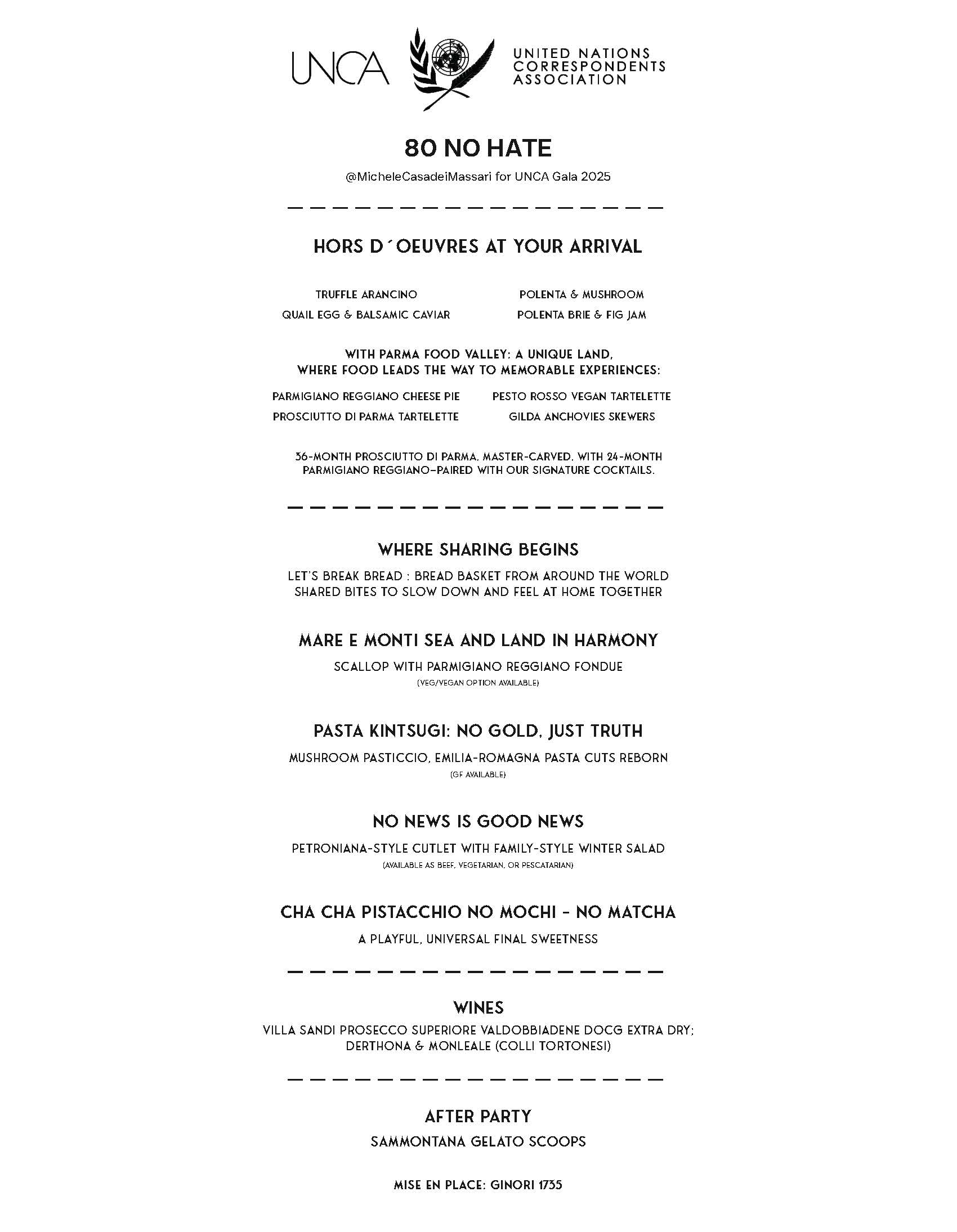 UN Gala Menu