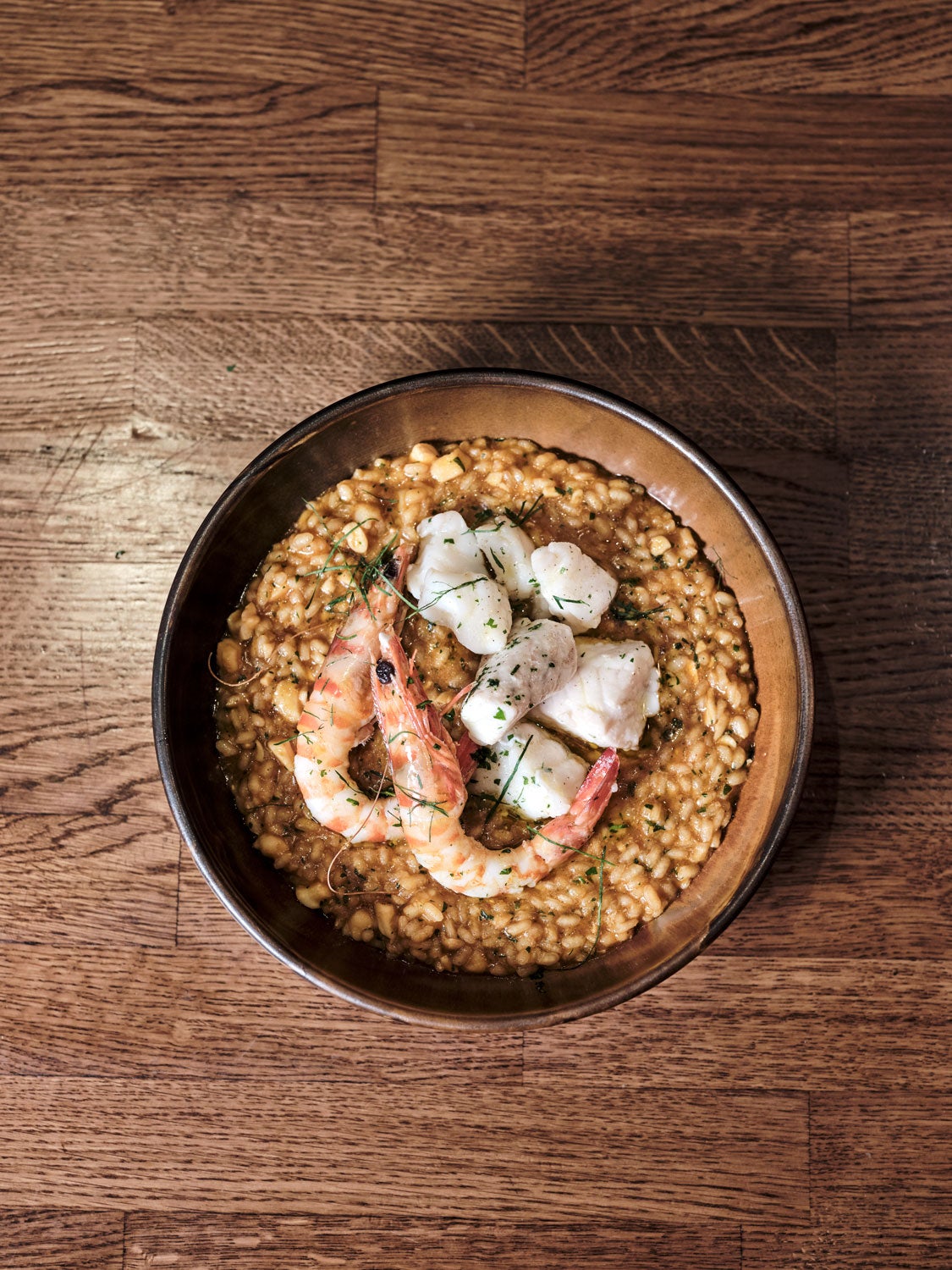 A rice dish on a table.
