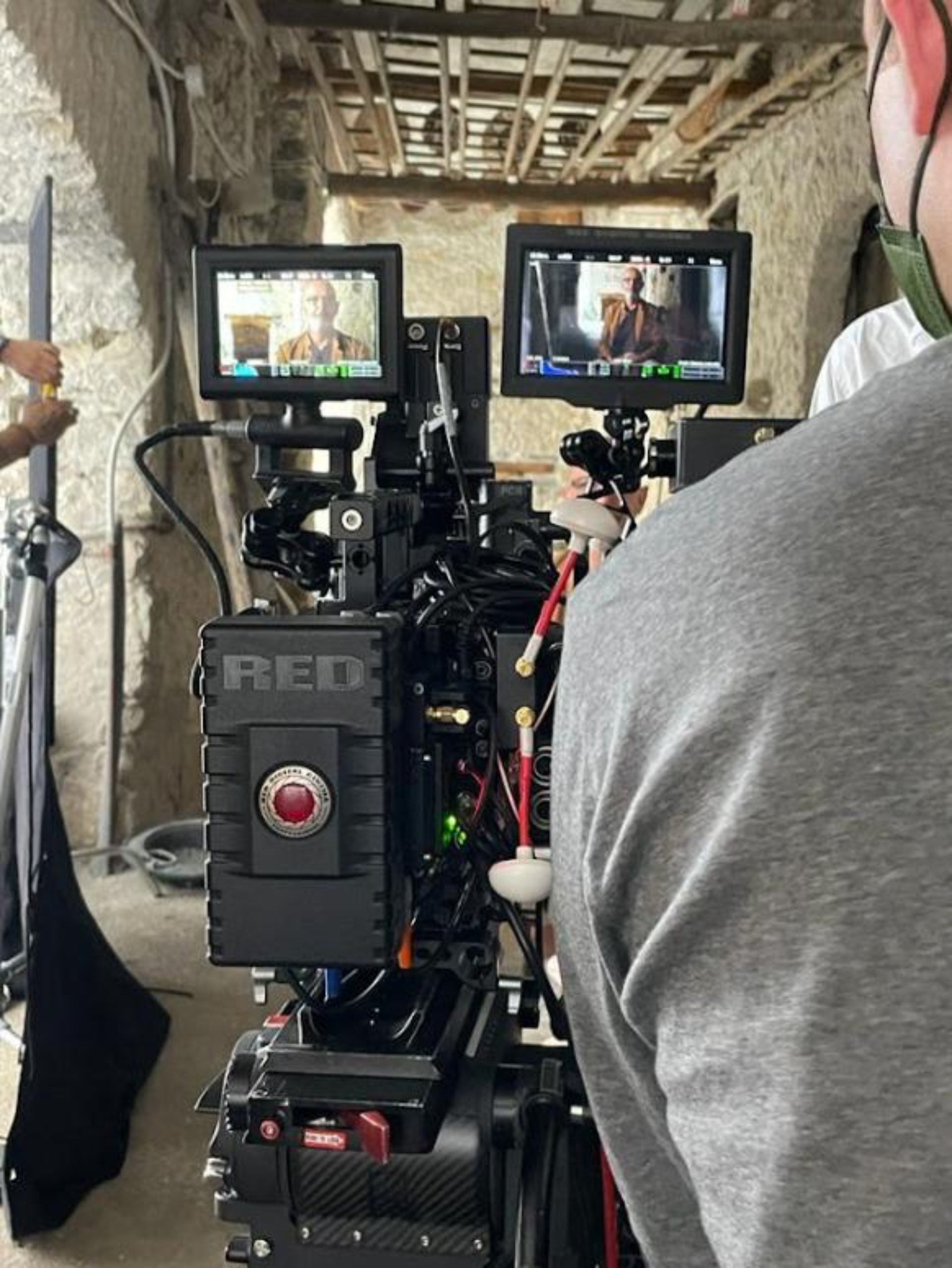 A video crew filming
