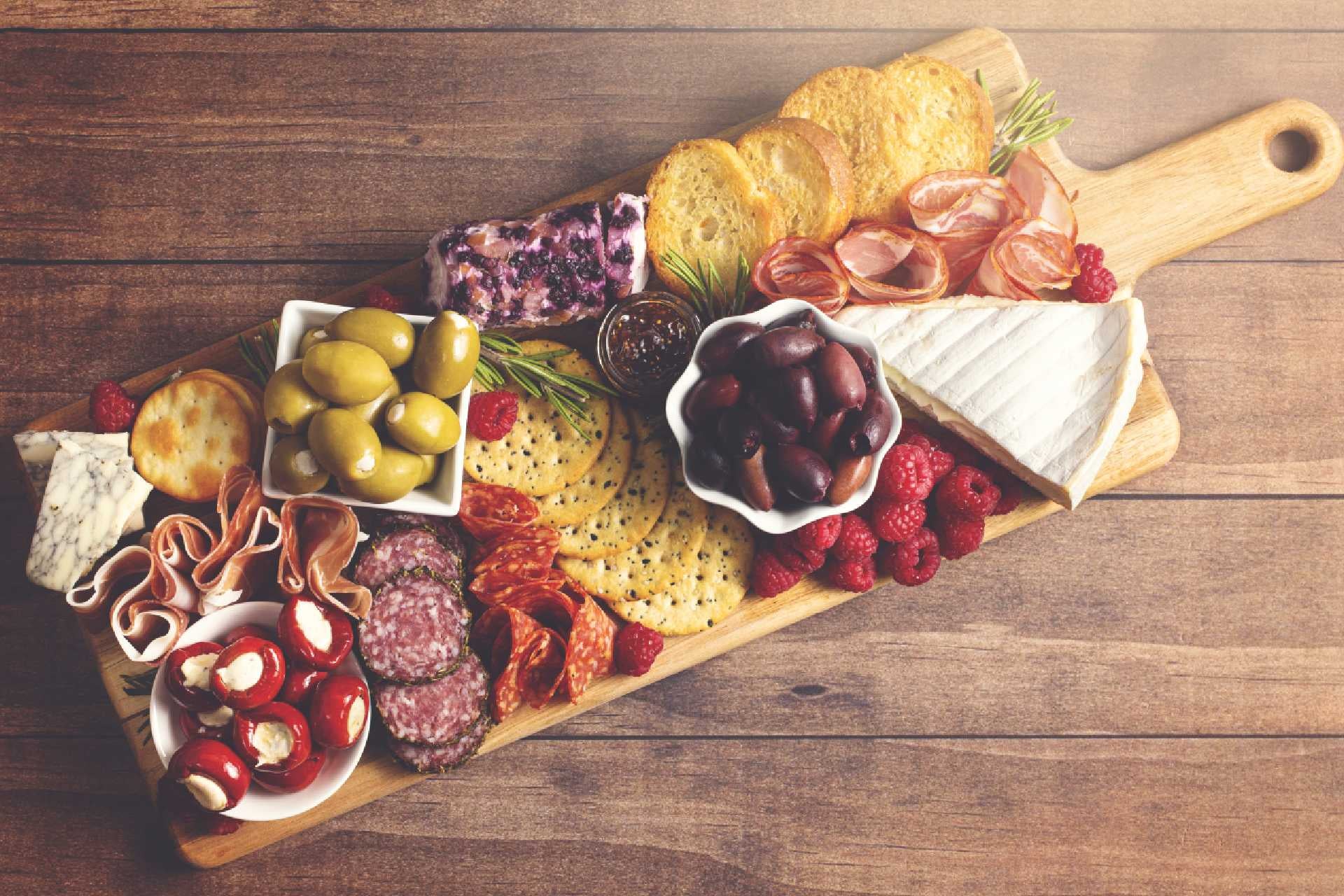 charcuterie board crackers and bread