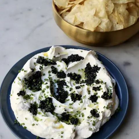 Labneh, Caviar and Potato Chips