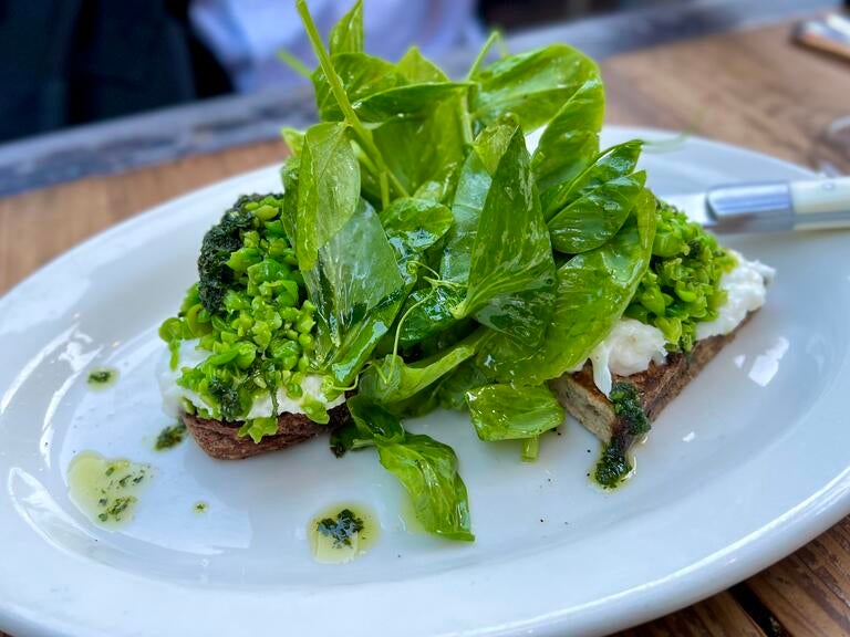 Burrata and English Pea Toast from Gjelina