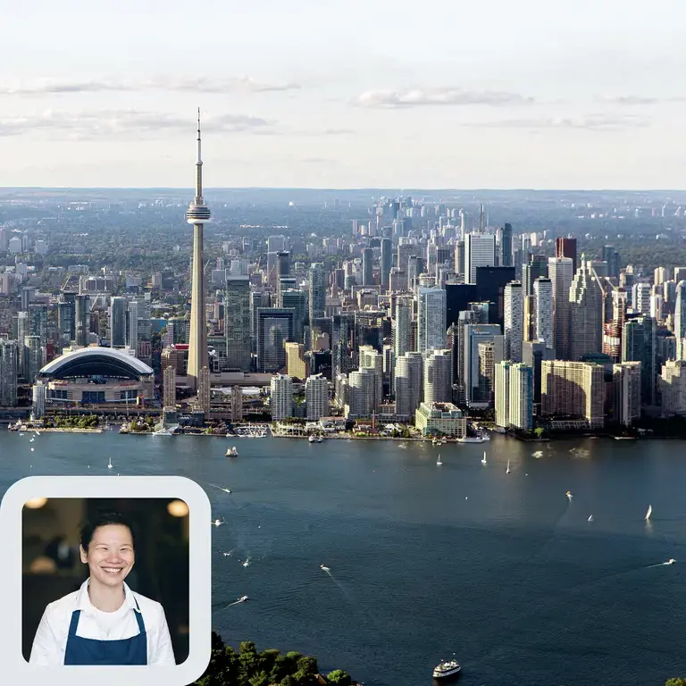Chef Anna Chen and the Toronto skyline.