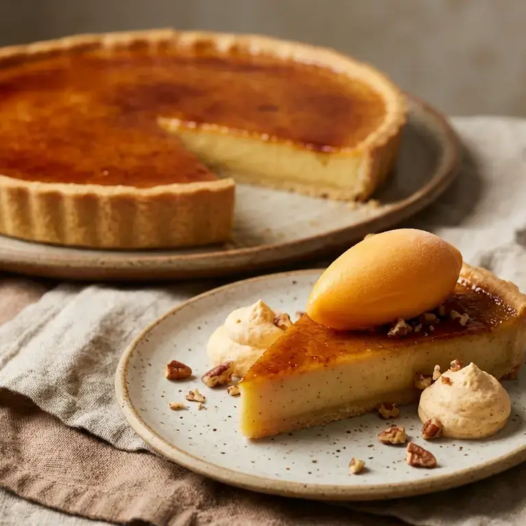 Pecan Crème Brûlée Tart with Tangerine Sorbet