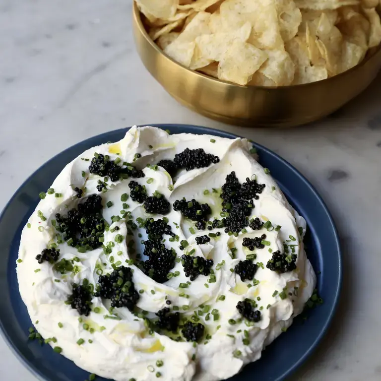 Labneh With Caviar and Potato Chips