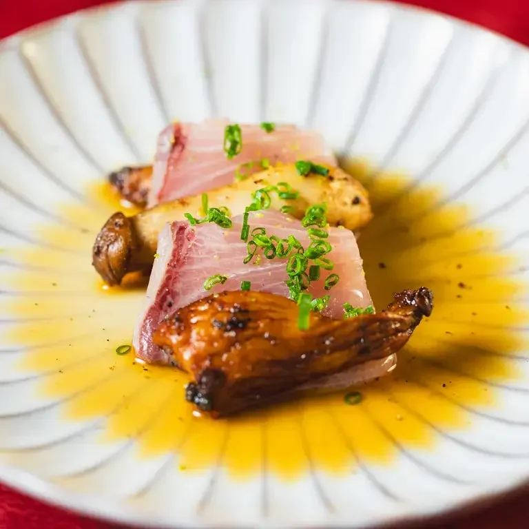Omawei Yellowtail Sashimi with King Trumpet Mushroom
