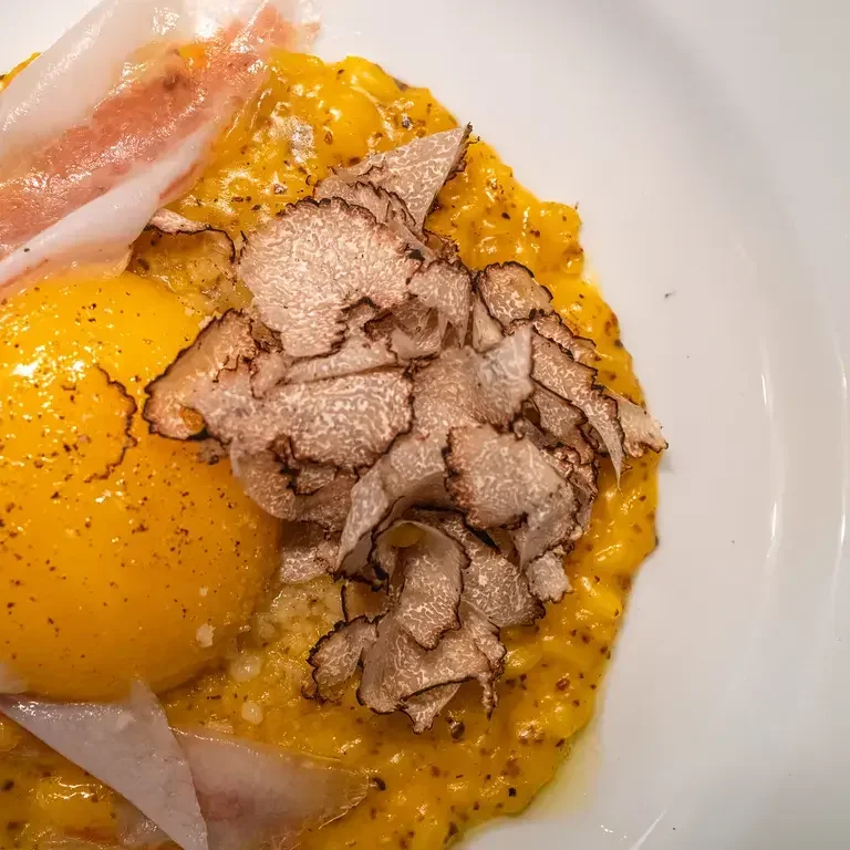 Truffle Carbonara–Style Risotto with Duck Egg Confit