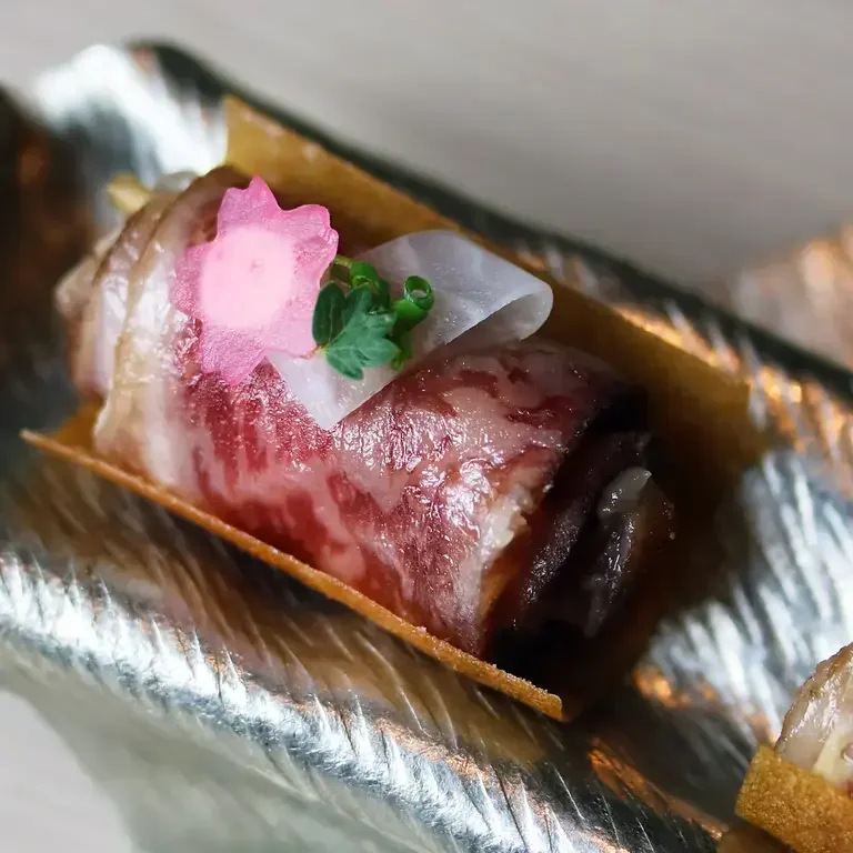 A5 Wagyu Beef Cured in Sake Leeks at Mélisse