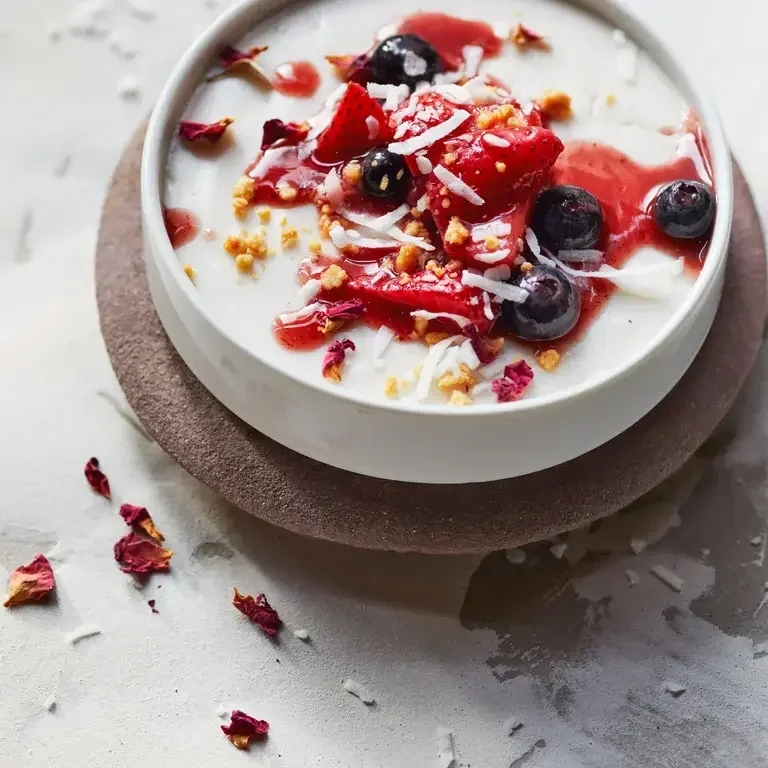 Coconut Malabi with Macerated Berries