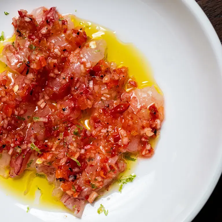 Royal Red Shrimp with Cherry Bomb Relish