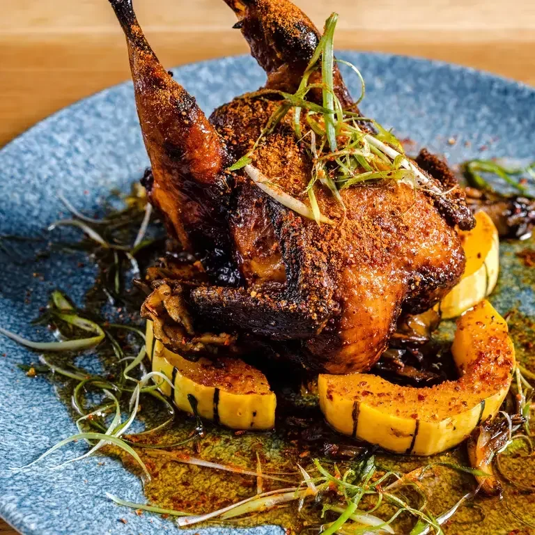 Chongqing Spiced Wolfe Ranch Quail with Delicata Squash