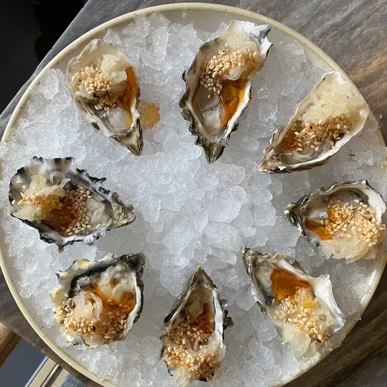 Hog Island Sweetwater Oysters with Kohlrabi Kraut Sesame Togarashi