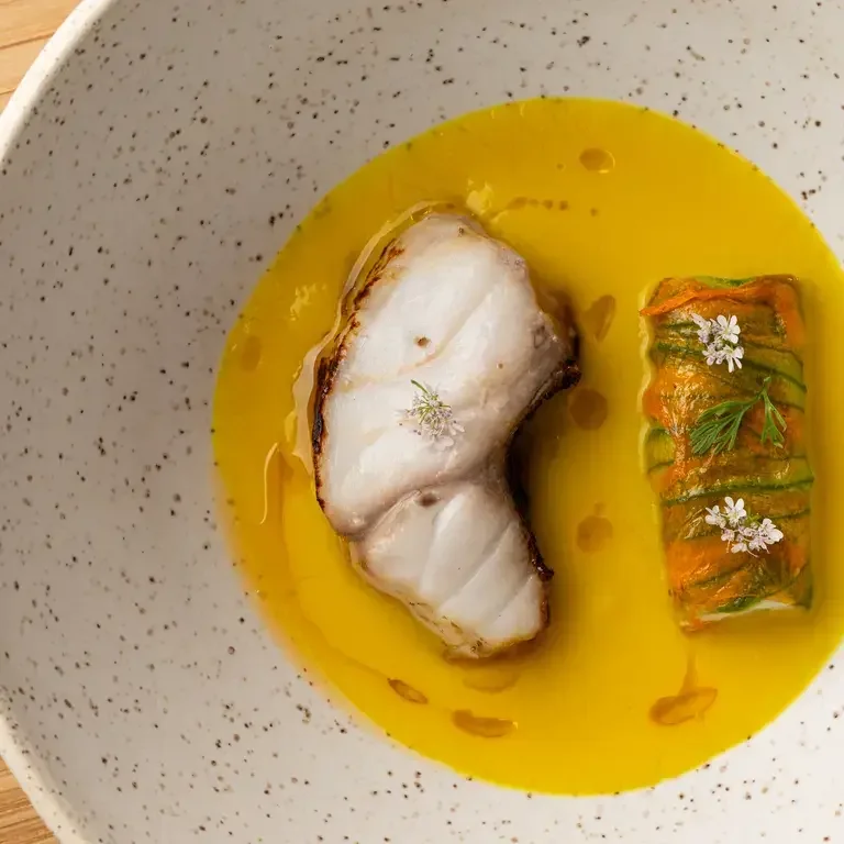 Grilled Vermillion and Steamed Kauai Prawn with Yellow Squash at Jacaranda