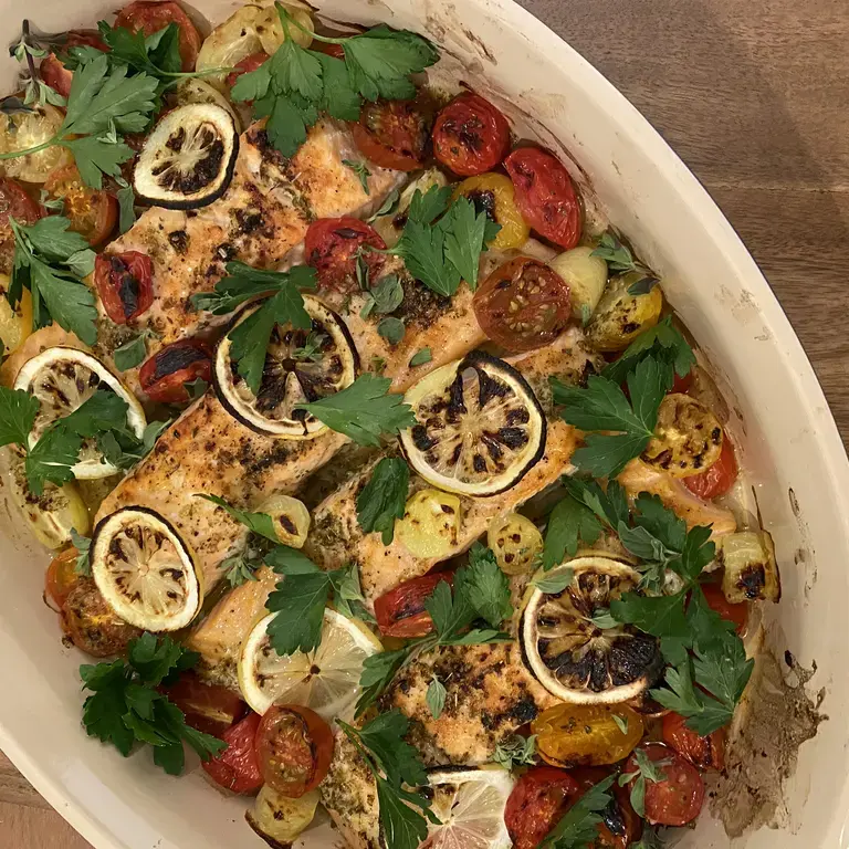 Broiled Salmon with Cherry Tomatoes