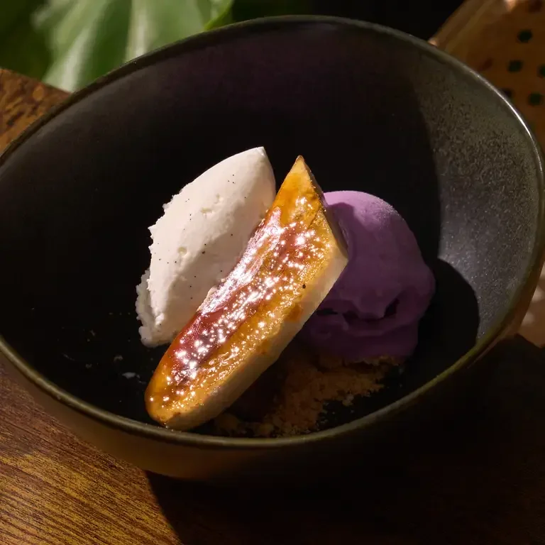 Grilled Banana Sundae with Ube Ice Cream