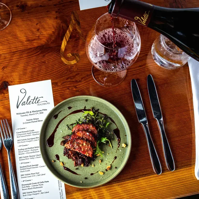 2023 Valette Sonoma Coast Pinot Noir and Smoked Liberty Farms Duck Sausage