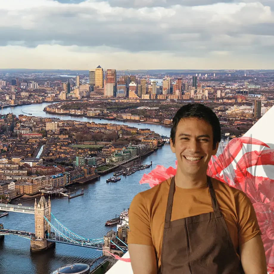 Chef Santiago Lastra and the London skyline.