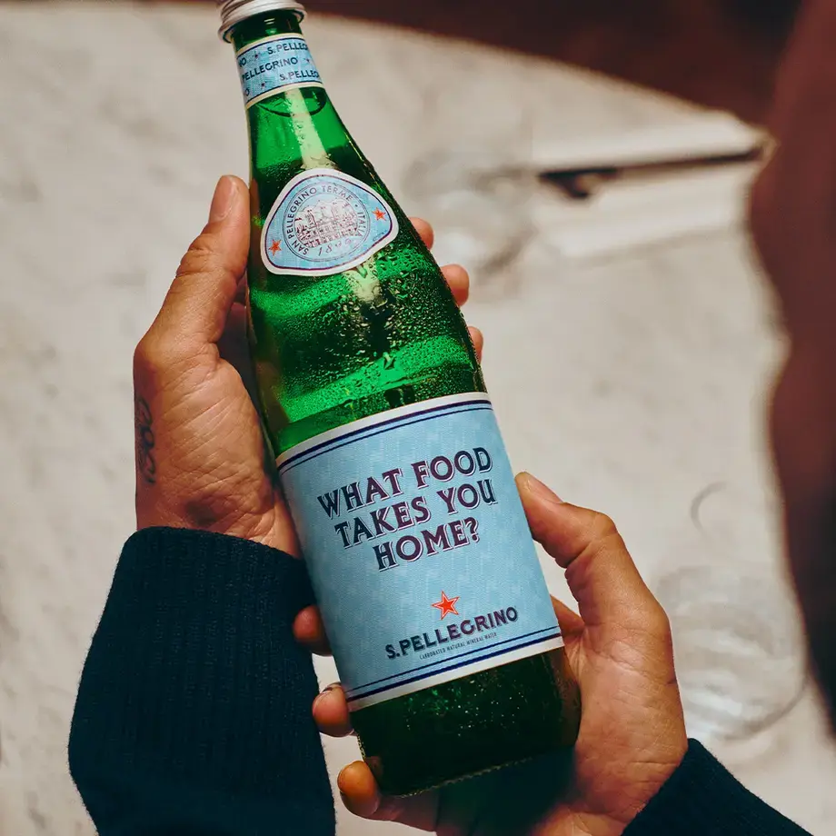 Lewis Hamilton with the S.Pellegrino limited edition bottle