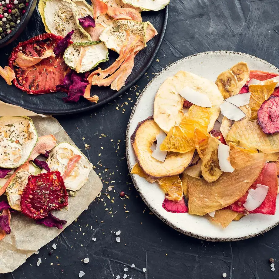 A colourful selection of slices if dehydrated fruits and vegetables