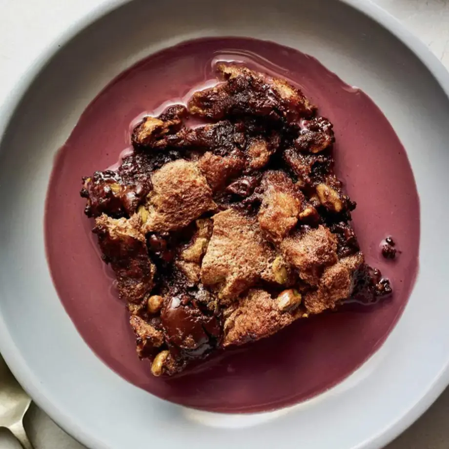 Chocolate and red wine bread pudding James Briscione