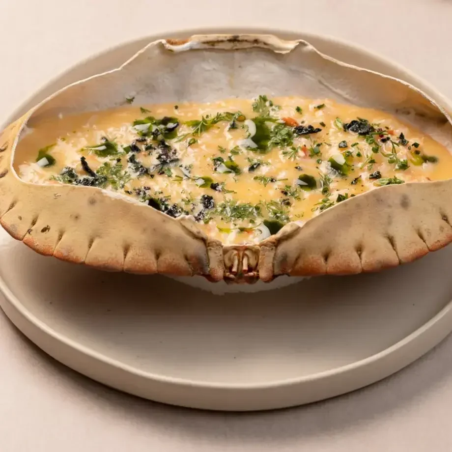 Noto's crab butter in a crab shell.