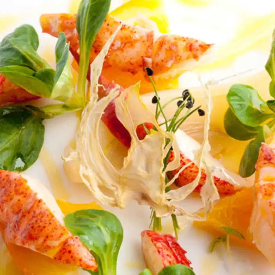 Lobster cooked in mono-cultivar Canino olive oil, with orange and fennel confit