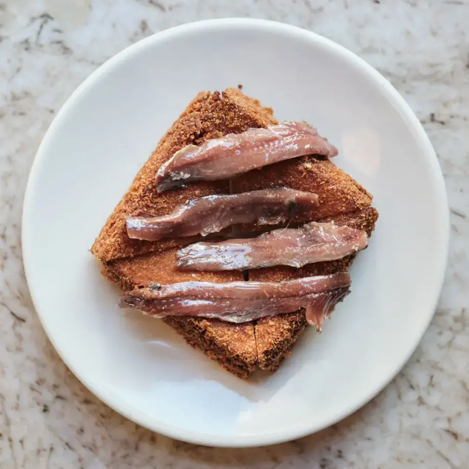Pamela Yung's mozzarella in carrozza, topped with anchovies.