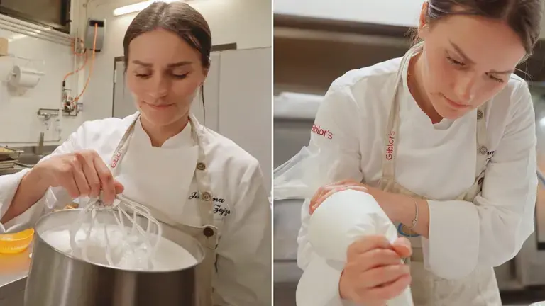 The chef after whipping the egg whites for the meringue