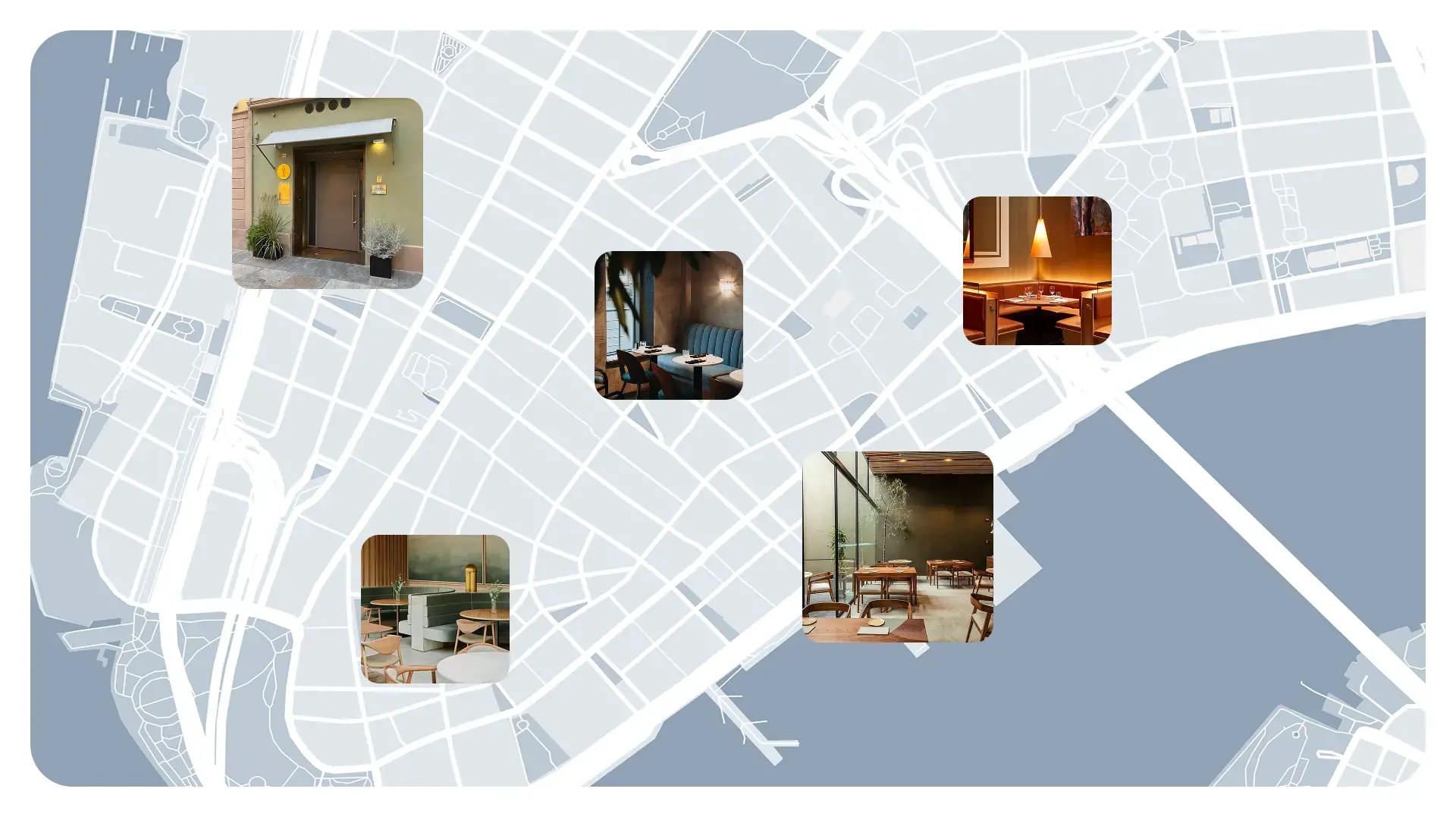 Map displaying different restaurants