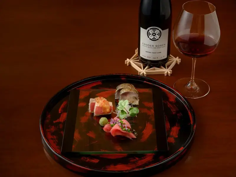 Xander Soren 2019 Central Coast and assorted sushi and sashimi.