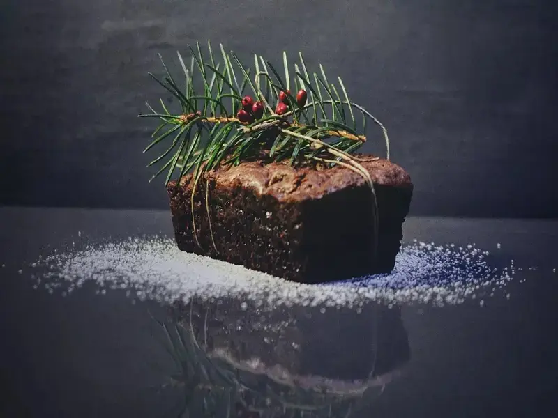 A Christmas cake with a pine twig decoration