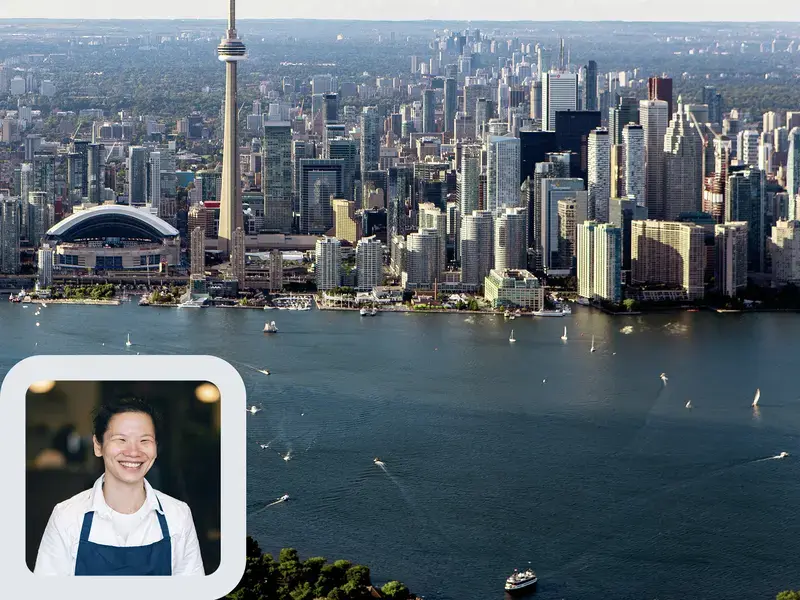 Chef Anna Chen and the Toronto skyline.