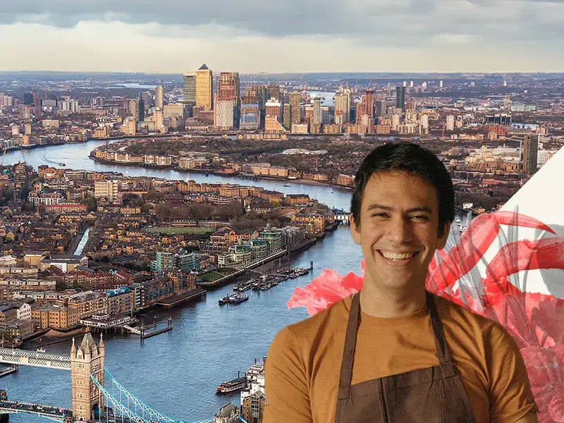 Chef Santiago Lastra and the London skyline.