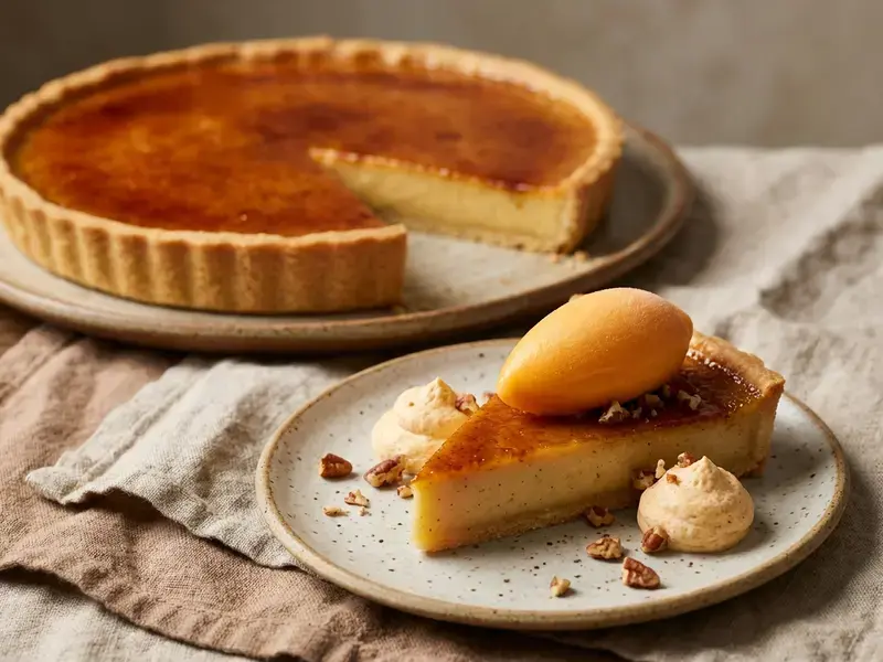 Pecan Crème Brûlée Tart with Tangerine Sorbet