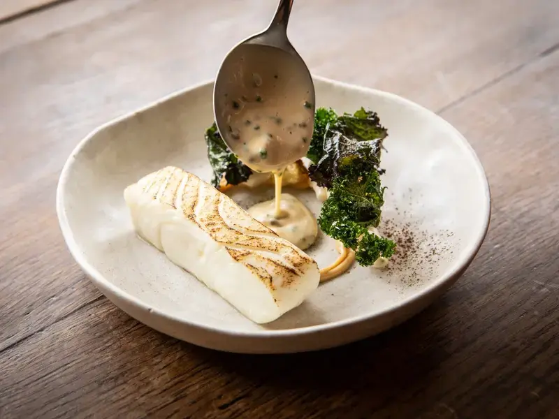 Halibut, brassica, oscietra at The Black Swan at Oldstead.