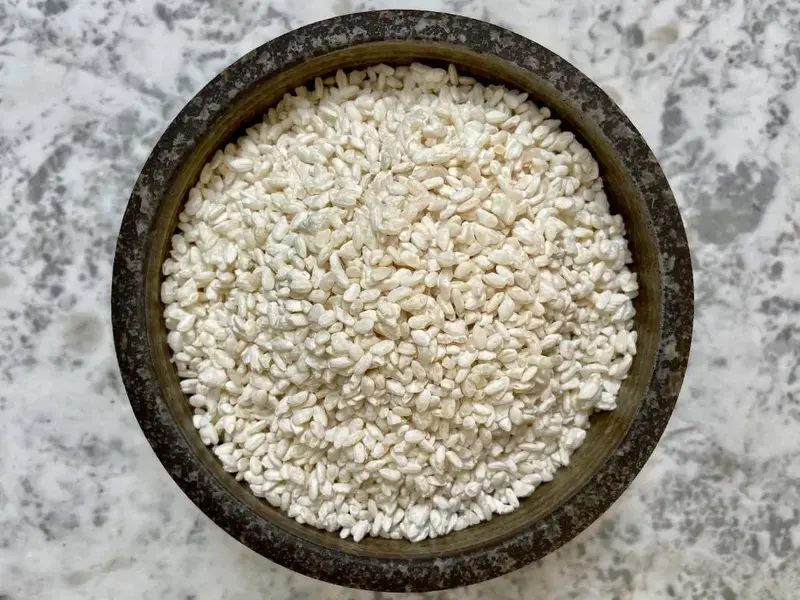Bowl of rice koji prepared by chef Masaki Sugisaki.