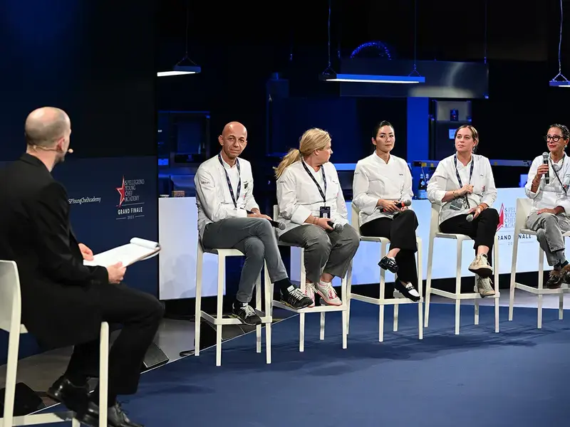 Tom Jenkins moderating the Forum at S.Pellegrino Young Chef Academy Grand Finale