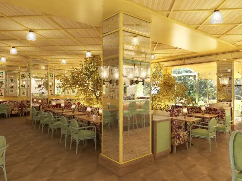 The dining room at the Golden Poppy restaurant in Paris.