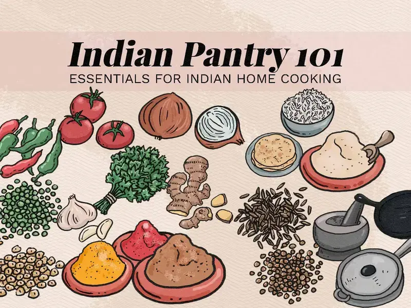 indian pantry illustration spices ingredients equipment