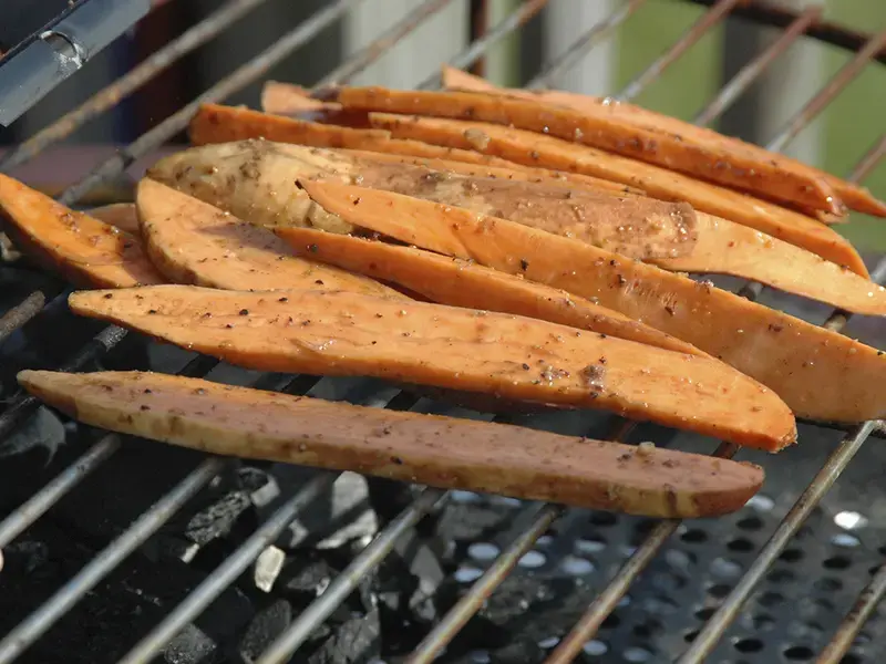 weet potatoes on the barbecue.