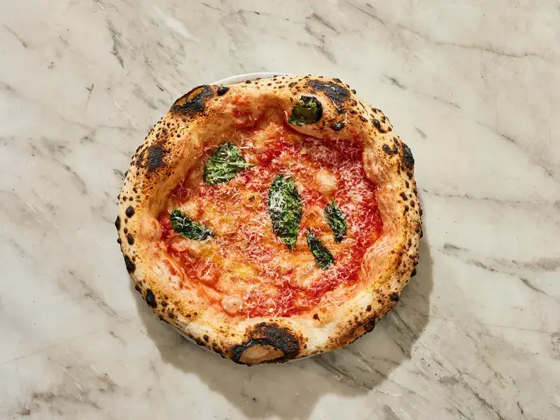 Pizza on a marble table