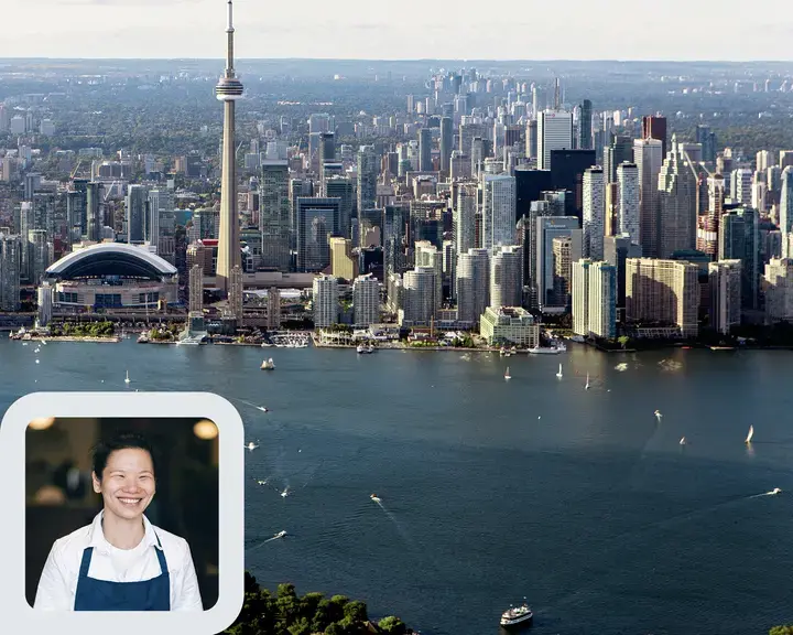 Chef Anna Chen and the Toronto skyline.