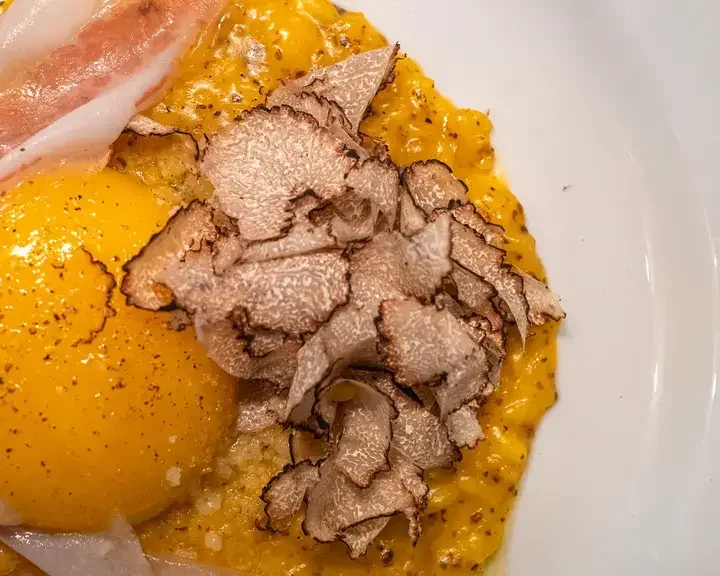 Truffle Carbonara–Style Risotto with Duck Egg Confit