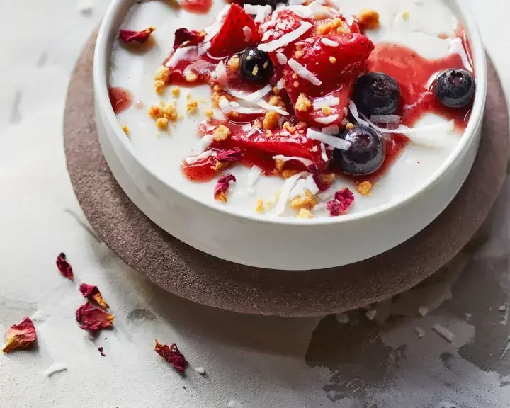 Coconut Malabi with Macerated Berries