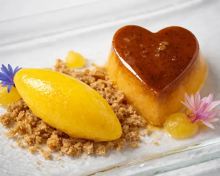 Orange Flan with Clementine Sorbet