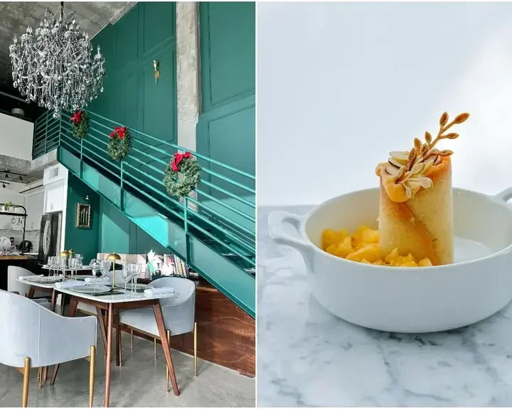 Dining room and 'A Cannolo That Thinks It's a Strudel' at Da Barbara.