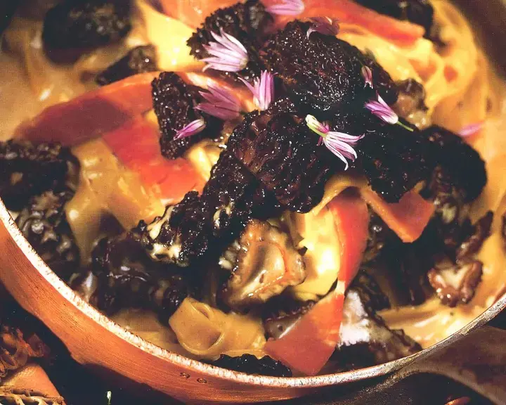 Fettuccine with morels and country ham.
